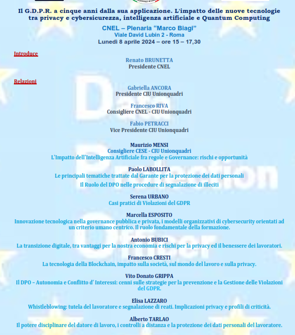 Il GDPR a cinque anni dalla sua applicazione. L’impatto delle nuove tecnologie tra privacy e cybersicurezza, intelligenza artificiale e Quantum Computing